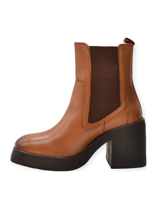 Leder Stiefeletten Damen Tabac Braun
