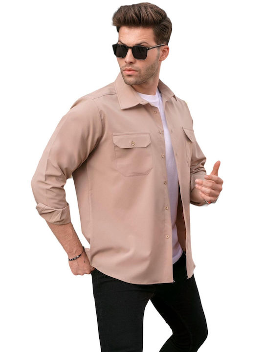 madmext Men's Shirt Long Sleeve Beige