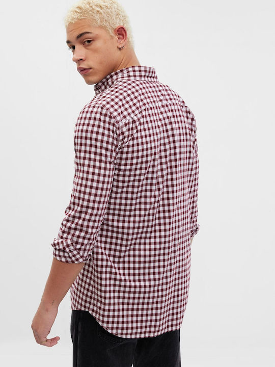 GAP Men's Shirt Overshirt Long Sleeve Checked Red