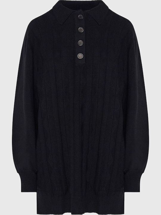 Damen Strick-Kleid-Oberteil Langärmelig Schwarze FBL008-107-13-Schwarz