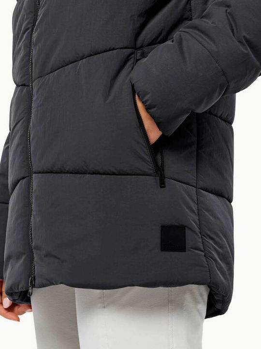 Women's Short Puffer Jacket for Winter Gray