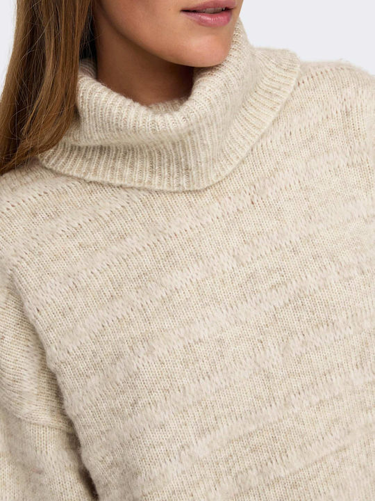 Only Women's Long Sleeve Pullover Turtleneck Beige