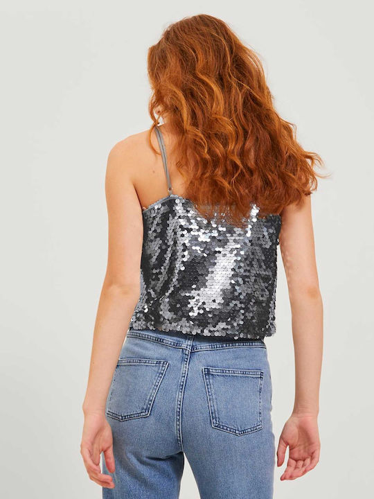 Jack & Jones Damen Crop Top Langärmelig Silber