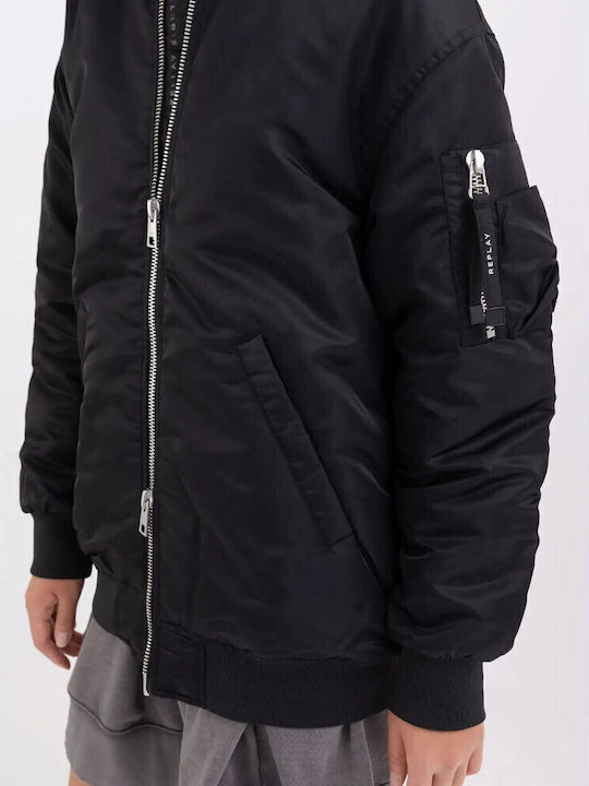 Poly Μακρύ Γυναικείο Bomber Jacket Μαύρο