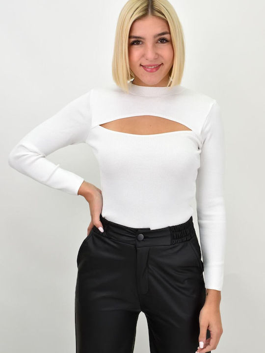 Potre Women's Crop Top Long Sleeve White