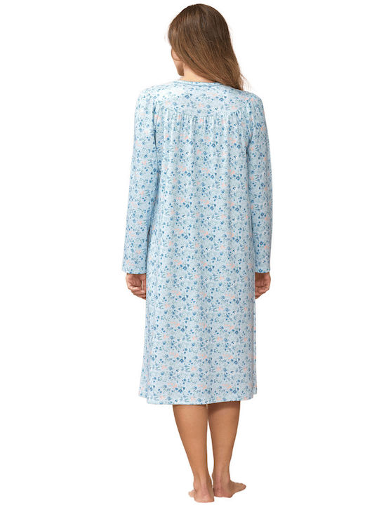 Linclalor Winter Cotton Women's Nightdress Light Blue