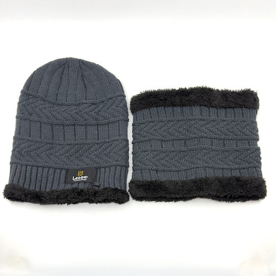 Männer Set mit Beanie Gestrickt in Gray Farbe