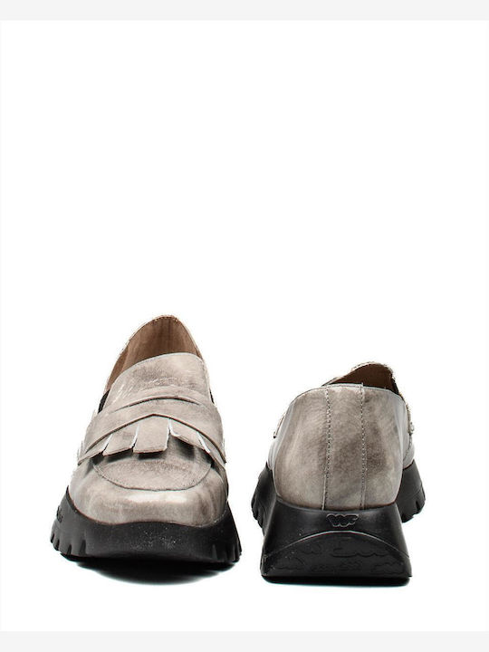 Δερμάτινα Γυναικεία Loafers σε Γκρι Χρώμα