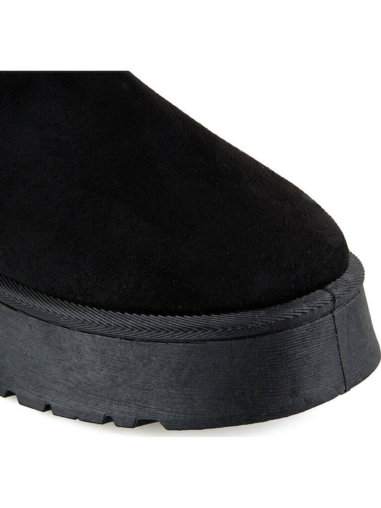 Suede Women's Ankle Boots with Fur Black