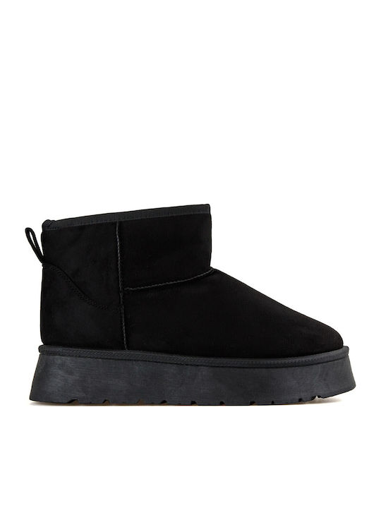 Suede Women's Ankle Boots with Fur Black