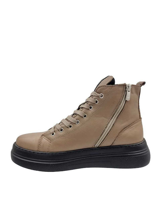 Leder Stiefeletten Damen Taupe
