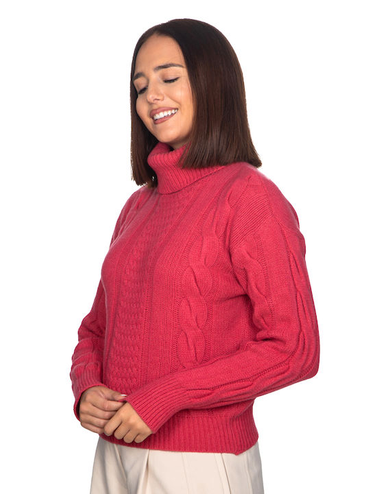 Vera Women's Long Sleeve Pullover Wool Turtleneck Red