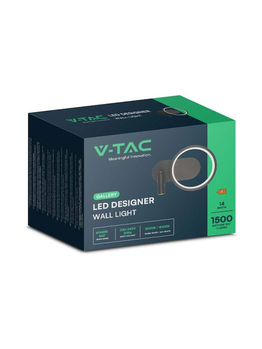 V-TAC Φωτιστικό Τοίχου με Ενσωματωμένο LED και Θερμό Λευκό Φως Μαύρο 250x18x10εκ.