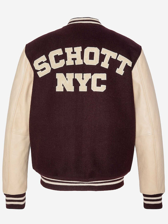 Schott NYC Men's Winter Bomber Jacket Burgundy