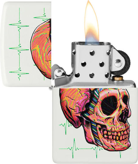 Zippo Cyber Skull Windproof Flame Lighter in White Color