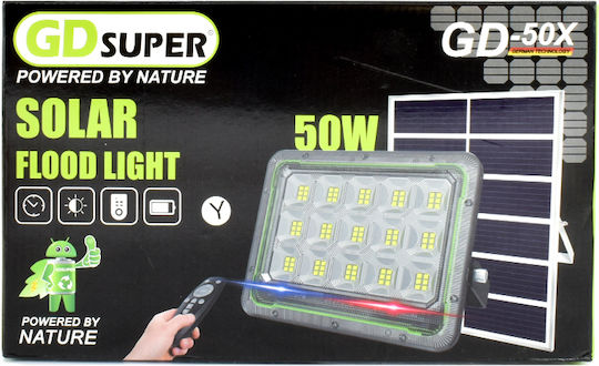 Gdsuper Στεγανός Ηλιακός Προβολέας LED 50W Ψυχρό Λευκό 6500K IP67