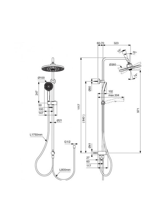 Ideal Standard Ceratherm Idealrain Shower Column without Mixer Silver