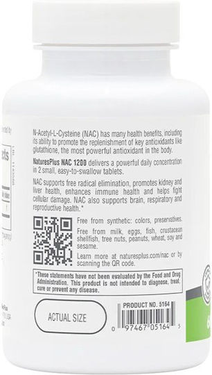 Nature's Plus Plus Nac 1200mg 60 Ταμπλέτες
