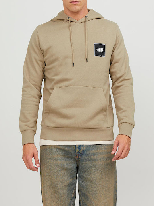 Jack & Jones Herren Sweatshirt mit Kapuze und Taschen Beige