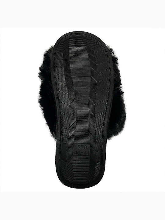 Winter Damen Hausschuhe mit Fell Schwarze