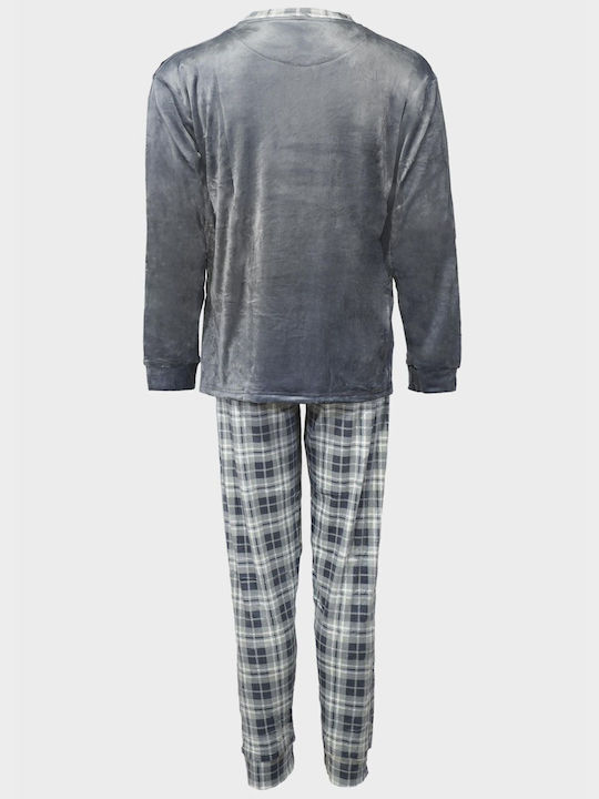 G Secret Men's Winter Velvet Checked Pajamas Set Gray