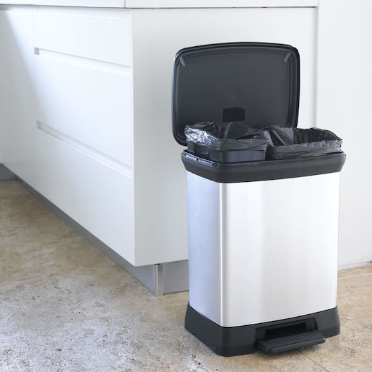 Curver Metallic Recycling Waste Bin with Pedal Silver 18lt