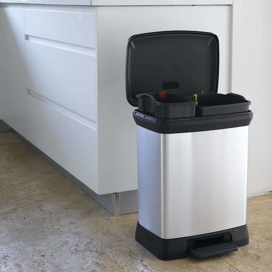Curver Metallic Recycling Waste Bin with Pedal Silver 18lt