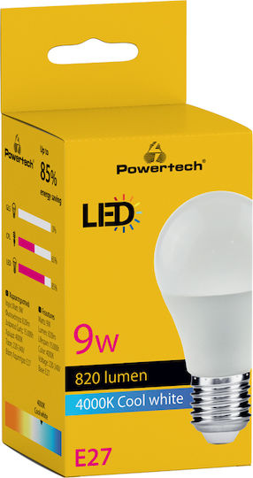 Powertech LED-Lampe 9W für Fassung E27 und Form A60 Naturweiß 820lm