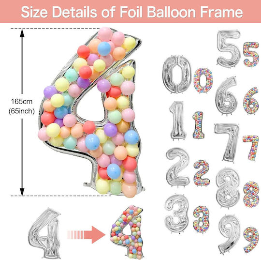 Composition with 101 Balloons Silver Numbers 4 165cm