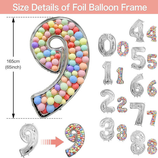 Composition with 101 Balloons Silver Numbers 9 165cm