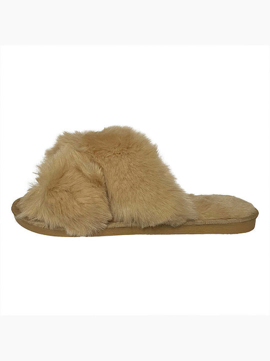 Ustyle Women's Slippers with Fur Brown