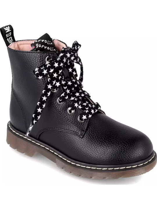Leather Kids Boots with Laces Black