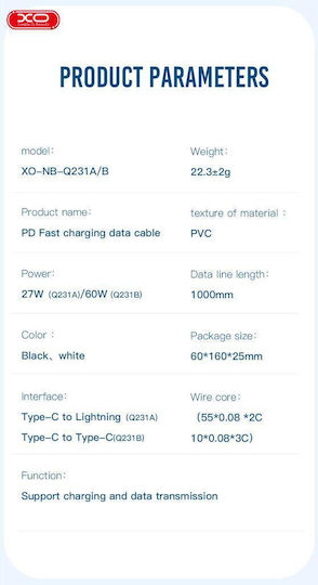 XO Nbq231a USB-C zu Lightning Kabel 27W Schwarz 1m (16.005.0274)