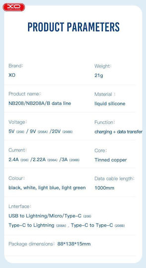 XO Nb-208b USB 3.0 Cable USB-C Male - USB-C 60W PD White 1m