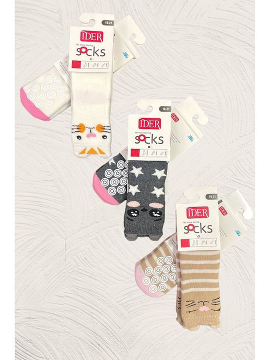 IDER Girls Knee-High Non-Slip Socks Beige