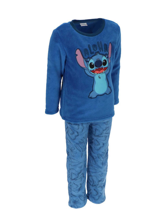 Disney Kinder Schlafanzug Winterlich Fleece Blau Lilo And Stitch