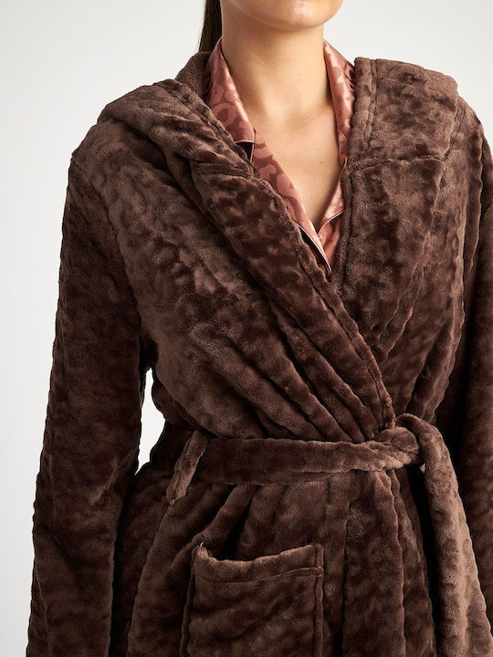 SugarFree Women's Winter Fleece Pajama Robe Brown