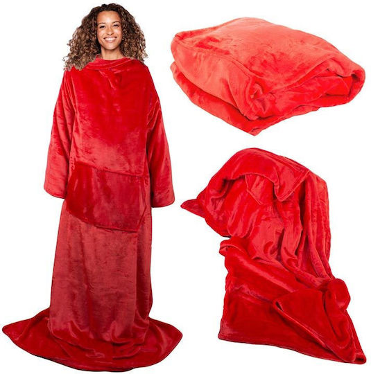 Snuggie Κουβέρτα Fleece με Μανίκια 140x200εκ. Κόκκινο