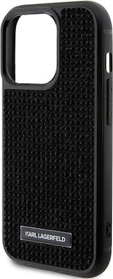 Karl Lagerfeld Rhinestone Plate Metal Logo Plastic Back Cover Black (iPhone 15 Pro)