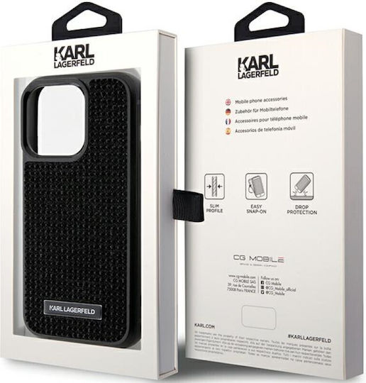Karl Lagerfeld Rhinestone Plate Metal Logo Back Cover Plastic Negru (iPhone 15 Pro)
