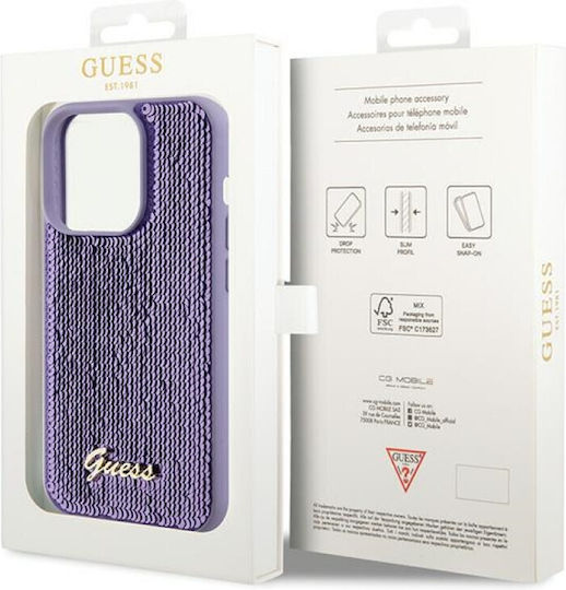 Guess Script Logo Umschlag Rückseite Metallisch Lila (Apple iPhone 15 Pro)