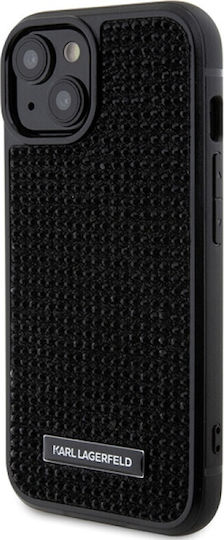 Karl Lagerfeld Rhinestone Plate Metal Logo Back Cover Plastic Negru (iPhone 15)