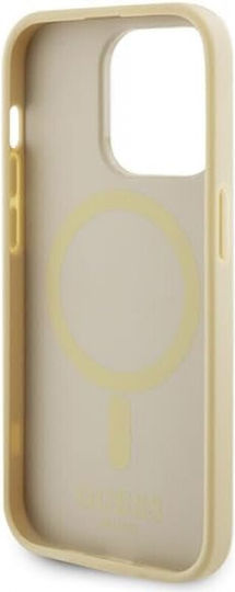 Guess Saffiano Back Cover Plastic / Silicone / Synthetic Leather / Leather Beige (Apple iPhone 15 Pro Max)