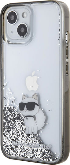 Karl Lagerfeld Liquid Glitter Choupette Umschlag Rückseite Kunststoff Transparent (iPhone 15)