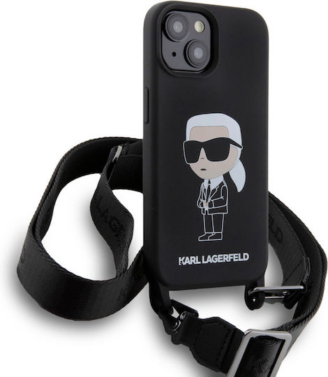 Karl Lagerfeld Ikonik Back Cover Πλαστικό / Σιλικόνης με Λουράκι Μαύρο (iPhone 15)