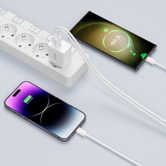 Tech-Protect Φορτιστής με 2 Θύρες USB-C και Καλώδιο USB-C - Lightning 35W Power Delivery Λευκός (C35W)