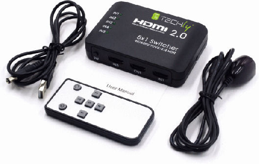 Techly HDR 5-way 4K HDMI Switch IDATA HDMI2-4K5160