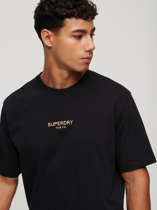 Superdry Bărbați T-shirt Sportiv cu Mânecă Scurtă Negru