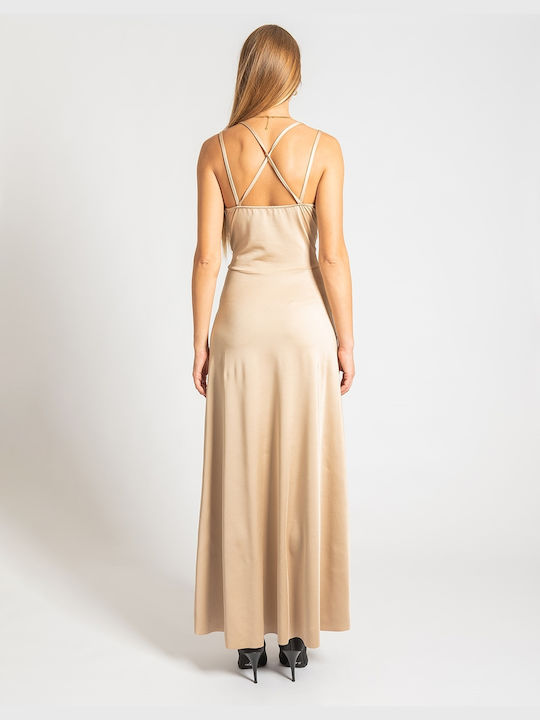 InShoes Maxi Evening Dress Wrap with Slit Beige