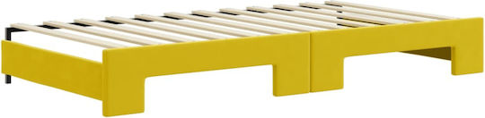 Sofa Bed Single Upholstered with Fabric Yellow with Slats & Mattress 100x200cm